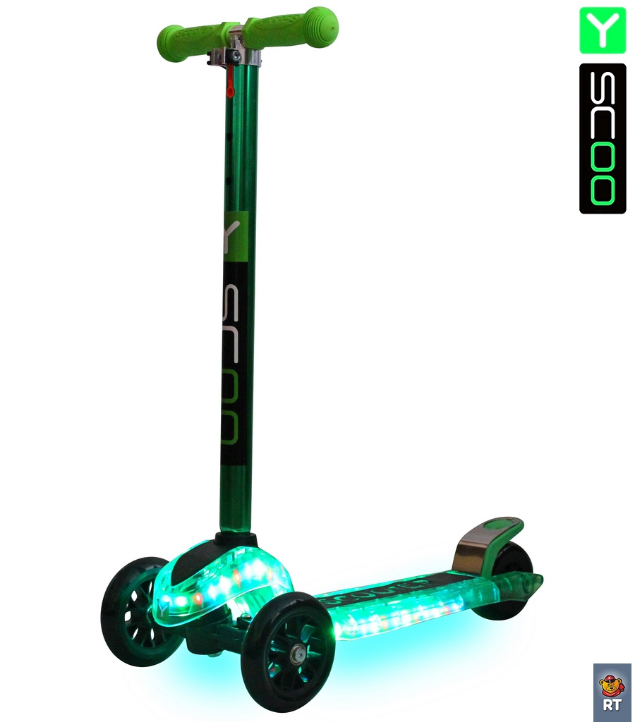 Самокат Y-Scoo Maxi Laser Show, зеленый металлик  